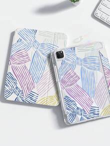 1pc Exquisite Cute Cartoon Anime Colorful Bow Pattern Double-Sided Painted Acrylic Transparent Crystal Back Cover, Shockproof, Compatible With IPad 7th, 8th (10.2 Inch), 10th Generation, Built-In Pen Slot, Supports Sleep/Wake Function, Ideal Gift Choice - Multicolor - View 2