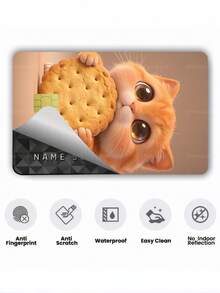 1pc Cookie Cat Credit Card Sticker Privacy Protection Card Skin, Big Eye Cute Pet Party Birthday Gift PVC Material Anti-Fingerprint Anti-Scratch Wear-Resistant Card Sleeve, Suitable For Men, Women, Couples, Small Chip Card, Bank Card Decoration Sticker, Credit Card, Transit Card, Student Campus Card Personalized DIY - Type a - View 8