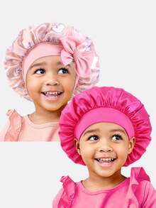 2pcs Printed Elastic Ribbon Satin Round Bonnet Hair Caps For Toddlers - K-21 Rose Red / JDKB-21E Bloodfang Unicorn - View 3