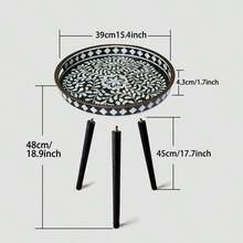 圓形咖啡桌 多功能戶外休閒圓桌 附可拆卸黑色木製側桌 適用客廳、臥室、陽台 - 黑與白 - 查看 9