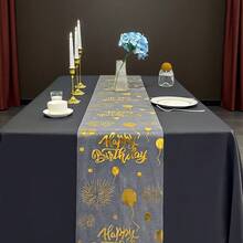 1件生日派對桌旗,耐用且時尚的金箔金屬網格桌旗,生日慶祝派對廚房餐桌中心裝飾 - 金色 - 查看 4