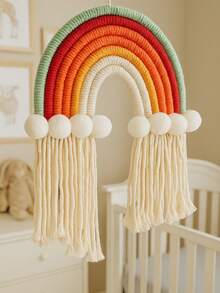1pc Rainbow Woven Bohemian Style Multicolor Macrame Arch Wall Hanging Decor, Bedroom Room Decoration, Cozy Matching Hanging Ornament, Comfortable Space Photo Backdrop Prop, Bay Window Decoration - A - View 5