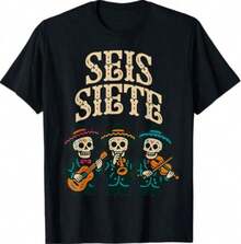 SEIS Siete Mexican Los Muertos Calaveras Sugar Skull 67 T-Shirt, para hombre, 100% algodón, cuello redondo playeras de hombre - Negro - Ver 1