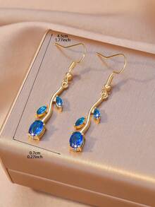 1 Pair (2pcs) Elegant Leaf & Rose Flower Colorful Shiny Zirconia Leaf Earrings, Golden Eternal Love Energy Jewelry, Suitable For Women's Daily, Date, Wedding Bridesmaid Wear, Great Gift For Bride, Valentine's Day, Mother's Day - Gold - View 8