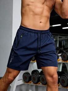 Men's Quick-Dry Workout Shorts,Stretch And Breathable Training Shorts With Zippered Pockets And Reflective Strips,Suitable For Workout And Training - Navy Blue - View 6