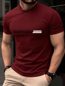 Men's 100% Cotton T-Shirt, Slim Fit, Short Sleeves, Crew Neck, Parisian Letter Stripe Print, Suitable For Casual Summer Wear, Breathable French Style Top. - White - View 8