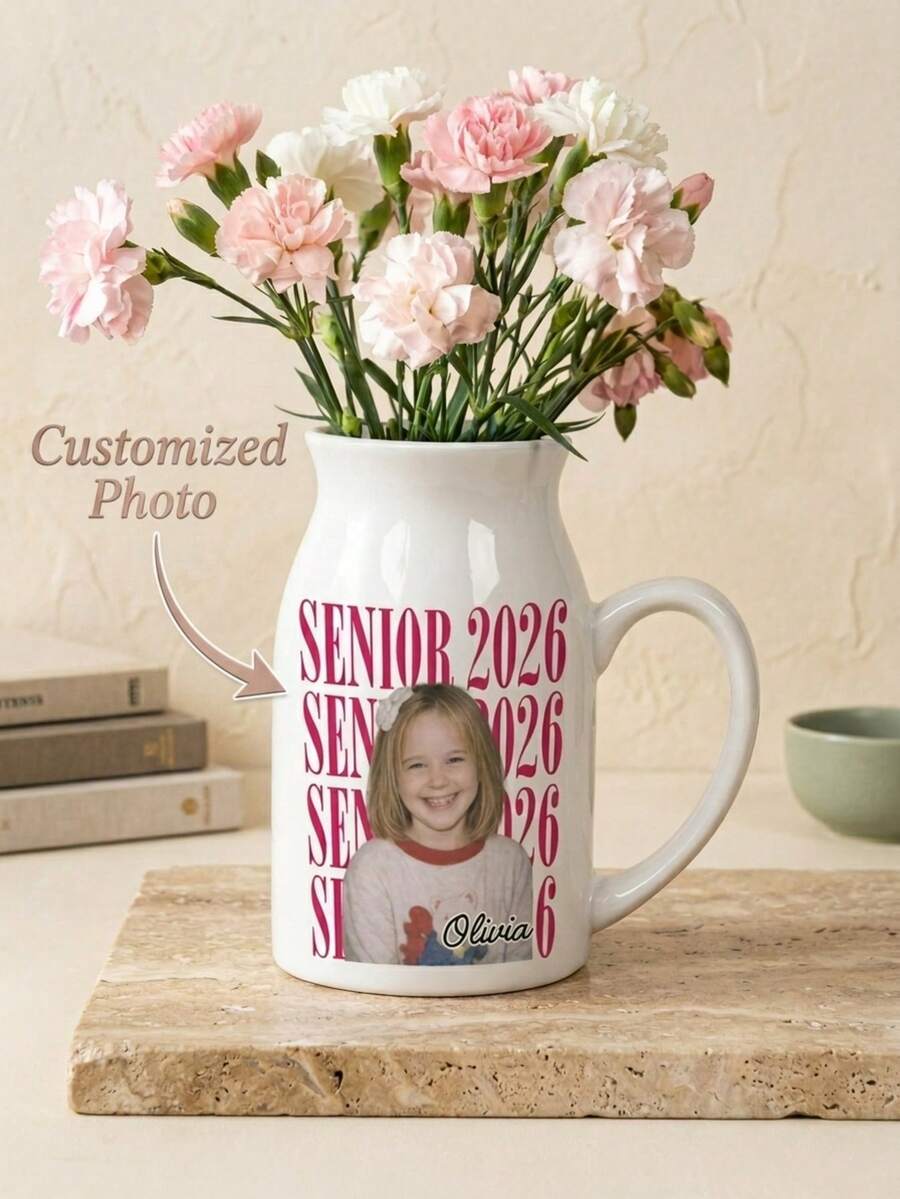 Custom Photo Premium Vintage Portrait - Personalized Ceramic Vase - White - View 1
