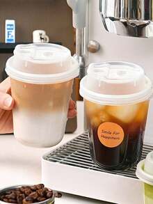 1/5/10/20pcs Thickened Coffee Cups, Leak-Proof Lid Design, Insulated Plastic Cups, Anti-Scald Flip Lid Design, Suitable For Coffee Lovers, Also Applicable For Milk Tea, Coffee, Juice And Other Beverages - Multicolor - View 7