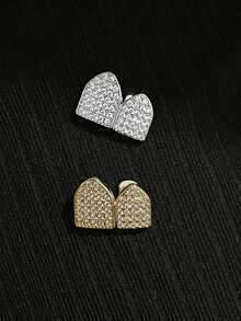 1pc Double Zirconia Studded Shiny Hip Hop Personalized Teeth Grill Dental Accessory Party Music Festival Prop - Multicolor - View 4