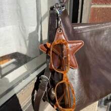 Portable Leather Glasses Holder Keychain Stylish Hanging Ornament Anti-Lost Tool For Eyeglasses & Fashion Glasses,Bedroom Room Decor,Back To School - Wine-red Little Star - View 1
