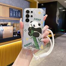 1個時尚純Android環形腕帶 + TPU材質竹子熊貓圖案透明奶油質感全覆蓋防震手機殼 加厚防滑保護套 適用於 Honor - 無色 - 查看 1