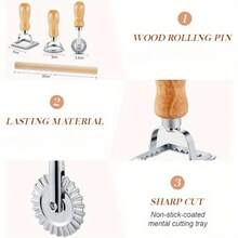 5 Pcs Ravioli Mold Set, 1 Squares Raviolis Maker Press & 3 Pasta Cutter Stamp Makers & 1 Wood Rolling Pin, Pasta Making Tool Kit For Home Kitchen Restaurant Supplies - View 6