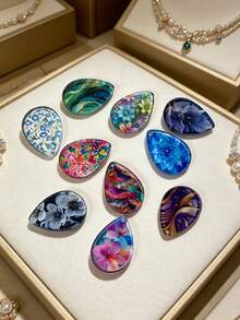 20pcs Bohemian Style Floral Teardrop Design Pendants (With Holes), Suitable For Jewelry DIY And Handmade Crafts, Necklaces, Earrings, Keychains, Bag Charms, Phone Case DIY Materials, Holiday Or Birthday Gifts For Family Or Friends - Multicolor - View 4