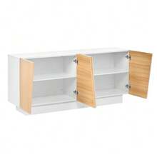Modern 160cm Sideboard Offering Ample Storage Space, A Geometric Design And An Adjustable Shelf – Ideal Storage Unit For The Living Room, Dining Room And Entrance. - 自然色 - 查看 6