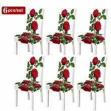 Floral Stretch Chair Covers, Two Rose Prints: Vintage Blush Peony & Vivid Red Rose, Multi Packs(1/2/4/6/8pcs), High Elastic Full Wrap Washable, 2D Printed, Easy Install For Dining, Party Decor & Gifts. - Multicolor - View 17