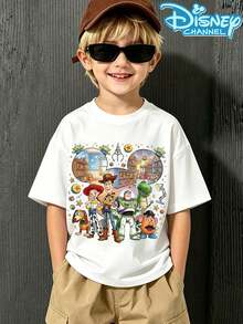 The Boys' Casual And Fashionable Short-Sleeved T-Shirts Feature The Character Buzz Lightyear From Disney's "Toy Story" And Are Suitable For Daily Wear - 白色 - 查看 2