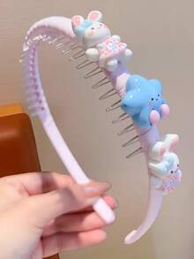 1pc Cute Cartoon Animal Teeth Headband Set, Macaron Color Wrapped Hair Tie With Bear, Rabbit, Cloud, Flower Decoration, Girls Face Washing Hair Accessory - Multicolor - View 7