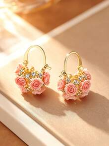 JOJELOO 18K 镀金彩色泪珠耳环 - 树脂花和珍珠，浪漫复古珠宝，新时尚配饰，四季皆宜的完美礼物 - 耳圈 - 查看 9