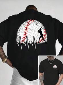 Camiseta de cuello redondo para hombre, con estampado de ECG a doble cara con temática de béisbol, estilo casual deportivo, moderna, a la moda, de corte holgado, de manga corta para estudian - Blanco - Ver 8