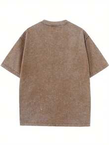 Ropa de hombre con estampados creativos, camisetas vintage con efecto desgastado, cuello redondo y mangas cortas, ropa de hombre de alta calidad con efecto lavado, suave, cómoda y transpirab - Café integral - Ver 2