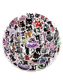 50pcs Horror Soul Cat Creative Waterproof Stickers, Suitable For Laptop, Water Bottle, Skateboard, Guitar, Refrigerator, Desktop, Wall, Helmet, Scrapbook, Phone Case Decoration, Holiday Gift, Birthday Party Gift School Supplies - 50pcs - View 9