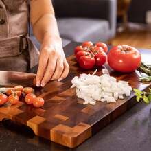1pc Acacia Wood End Grain Cutting Board, 3 Sizes (S/M/L) Available, Thickened Butcher Block, Knife-Friendly Durable Kitchen Prep Board, Meat/Vegetable/Fruit - Coffee Brown - View 3