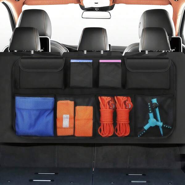 Oxford Cloth Car Trunk Storage Bag, Foldable Backseat Hanging Organizer Bag, Universal Car Rear Seat Back Storage Pouch