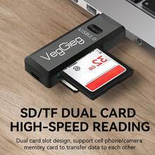 Pembaca Kartu SD/TF USB 2.0 VegGieg 2-in-1 Slot Ganda Pembaca Kartu Memori Kecepatan Tinggi Kompatibel dengan Kamera, Ponsel, Laptop, Pasang dan Mainkan - View 5