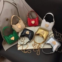 1pc Casual Girl PU Leather Shoulder Handbag, Mini Solid Color Heart Crocodile Embossed Material Shoulder Bag - A - View 2
