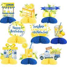 8pcs Lemon Blue Tile Birthday Party Decorations, Honeycomb Table Centerpieces Suitable For Sunny Lemon Theme Party, Amalfi Coast Style Summer Birthday Supplies - V14 - View 8