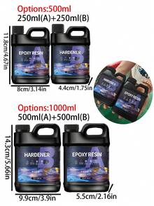 500ml/1000ml High Definition Epoxy Resin AB Glue Set Yellowing Resistant Fast Curing Low Shrinkage For Casting Coating Art DIY Craft Jewelry Wood Table Crystal Clear Epoxy Resin Kit - Black - View 2
