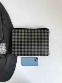 黑灰格紋筆電保護套，防震防水電腦包，附拉鍊保護殼，適用於MacBook、HP，適合女孩、青少年女孩與男孩，相容iPad Air 4 5 Pro，防震保護包 - 黑色 - 查看 5