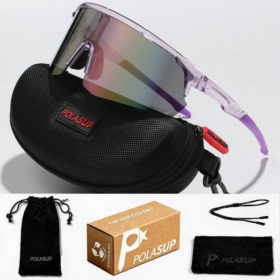 POLASUP Unisex Cool Sports Eyeglasses, Suitable For Cycling, Running And Driving, With Hard Protective Case, Cleaning Cloth, Storage Bag, Lanyard And Packaging Box Outdoor Accessories. - Multicolor - View 1