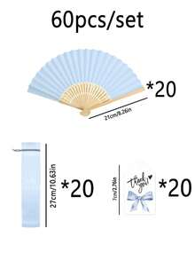 1/3/9/12/15/30/60pcs Exquisite Fan Set, Includes Thank You Cards And Gift Bags, Bride Bamboo Handheld Folding Fan, Suitable As Gift, Wedding Favor, Marriage, Bridesmaid Gift And Wedding Decoration, Wedding Decoration, Bachelorette Party, Birthday, Bride-To-Be, Perfect Choice For Parties And Events, Also A Perfect Summer Accessory - Blue - View 4