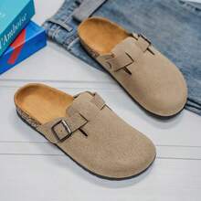 Men's Wooden Slippers, Open-Toe Slides, Slip-On Sandals, Casual Mules, Comfortable Summer Shoes, Couples, Big Size, Office & Leisure - Khaki - View 3