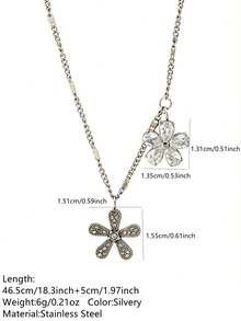 VceTd 1pc Minimalist Romantic Style Stainless Steel Pendant Necklace For Women With Glass Inlay Flower Design, Suitable For Daily Wear, Dating, Afternoon Tea, Or As A Holiday Gift For Women Or Loved Ones - RT101XL - View 13