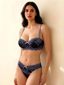 Lingerie sexy violette pour femmes, soutien-gorge dos nu confortable avec armatures, soutien-gorge push-up en dentelle fine avec maintien latéral, design dos nu, petit effet liftant de la poitrine et maintien latéral, anti-affaissement, style sexy, rehaussant la poitrine - Prune - Voir 5