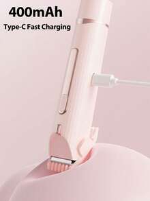 女用比基尼修剪器 2合1雙頭電動比基尼剃毛器，可充電 Type-C 私密毛髮修剪器，適用於腋下、腿部、手臂和臉部，迷你面部除毛器，400mAh 電池，一鍵操作，便攜旅行尺寸（粉色/紫色） - 彩色 - 查看 11