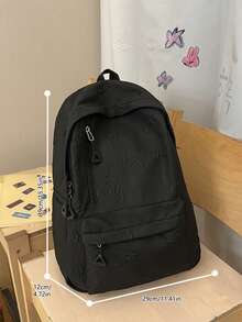 1pc Large Capacity Casual Backpack, Solid Color Embossed Bow Pattern Girls Backpack, Multi-Pocket Zipper School Day Bag, Suitable For Teens/Girls/Students/Graduates, Fashion Accessory For Back To School, Daily Classes, Weekend Outings, Short Trips And Outdoor Leisure Activities - Multicolor - View 3