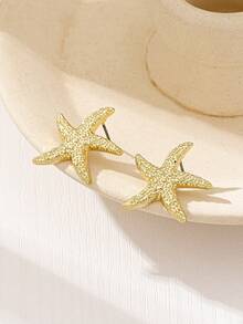 1pc Minimalist Fashion Gold Starfish Stud Earrings - Yellow Gold - View 4