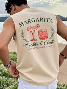 Men's Summer Fashion Versatile Cocktail Print Crew Neck Short Sleeve Tank Top - Apricot - View 1