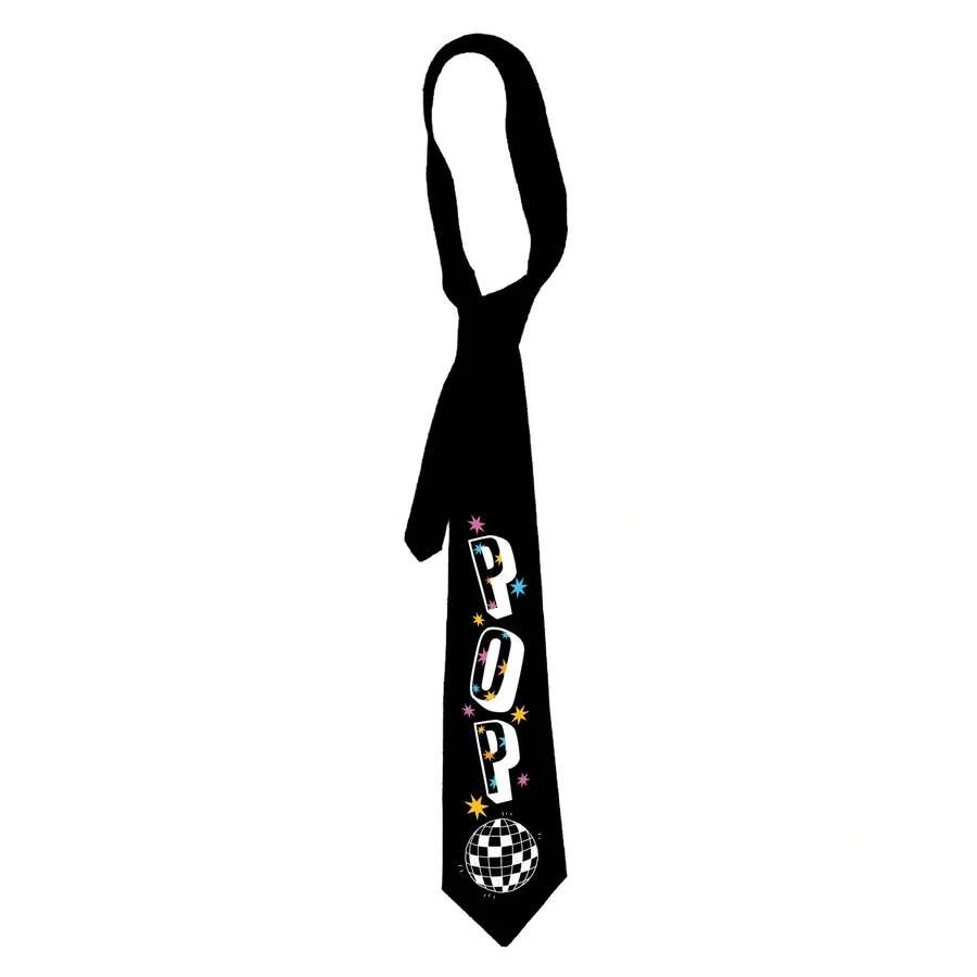 Pop Star Skinny Satin Tie 58cm 14 Colours Concert Look - Black - View 1