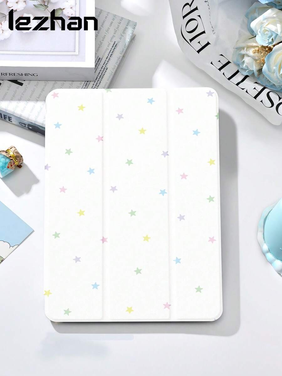 1個彩色星星Y2K印花平板保護殼，適用於iPad 10.2吋 Pro 11 2021/2020 /第10代/Mini4/5/6，適用於 Galaxy Tab A8 10.5吋 2022，Matepad 10.4/ Tab，附筆槽，防震平板支架保護套