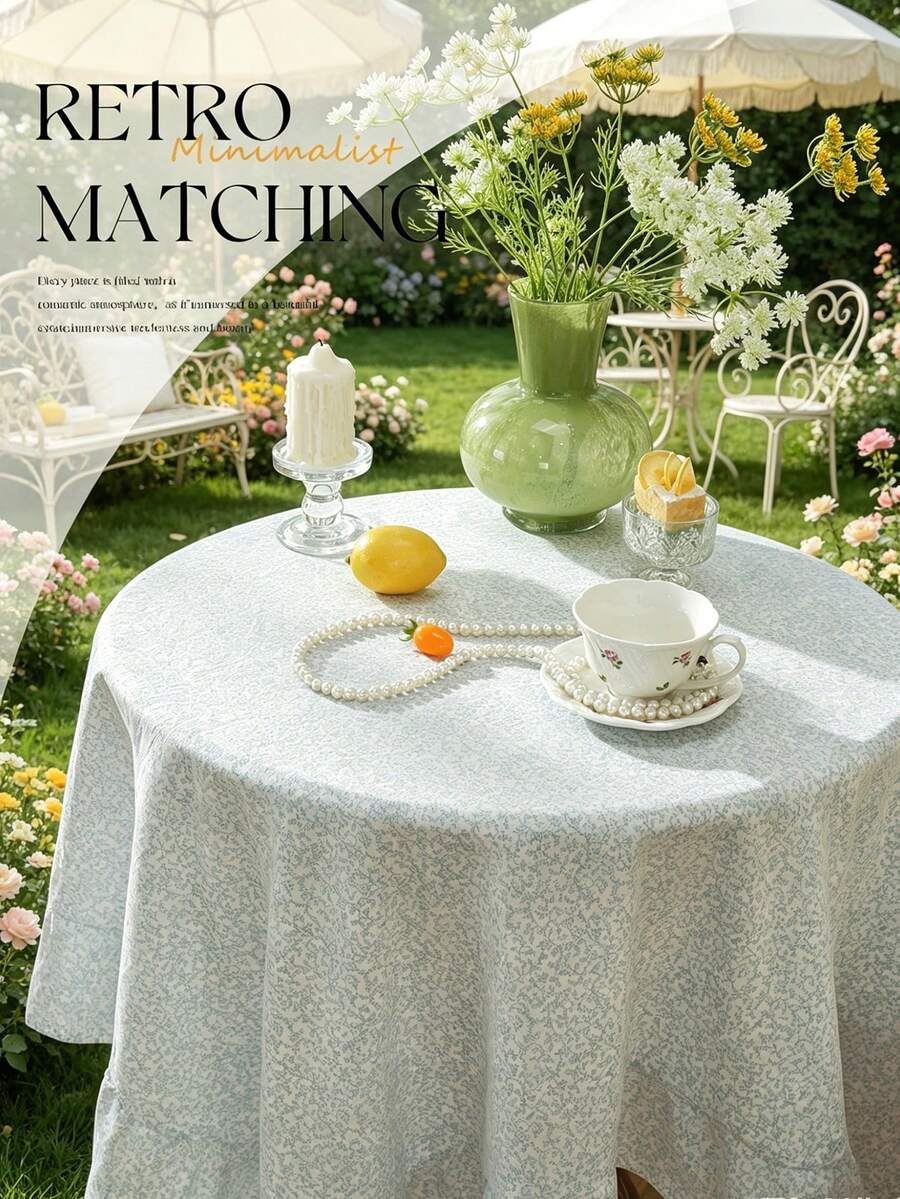 1pc Minimalist Plaid Tablecloth, Fresh Style With Ruffled Hem Decoration, Suitable For Daily Home Tabletop Decor - Baby Blue - View 1