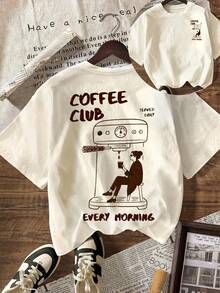 Camiseta GráFica Coffee Club, Camiseta Informal De Manga Corta Con Cuello Redondo Para Mujer, Ideal Para Primavera Y Ver Oficina Mexico Gym Y2K Blusas Bonitas - albaricoque3 - Ver 1