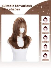 alicegarden 22 Inch Long Synthetic Wig, Natural Straight Style, Stunning Brown Color. With Bangs Design, This Wig Piece Is Perfect For Women's Daily Wear, Parties And Cosplay, Providing A Natural And Durable Wig Gift., Halloween - Brown - View 2