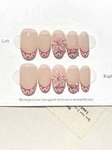 10pcs Handmade Polka Dot French Carved 3D Bows & Rhinestones, Fashionable & Exquisite. Easily Create Nail Art Designs, Add Romantic Atmosphere To Fingertips, Showcase Bold Fashion Taste. Nails Handmade Press On Nails - Multicolor - View 6