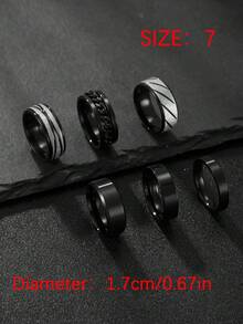 6pcs Set Minimalist Stainless Steel Rings, Silver, Gold, Black Color, Rotatable Chain Design, Suitable For Outdoor Sports And Daily Wear - 6-piece Set - View 25