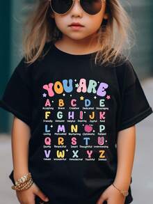 Camiseta Transpirable y Elástica para Niñas ROOBEN con Estampado de Alfabeto Colorido - Top Casual de Cuello Redondo para Verano, ROOBEN - Negro - Ver 1