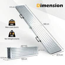 COSTWAY Folding Loading Ramps, 400 KG Capacity 2-Pack Multi-Use Ramps With Handles For Pickup Truck & Trailer, For Loading Motorcycle, ATV, Lawn Mower, Tractor & Small Vehicles, 180 X 22.5 Cm - Silver - View 4